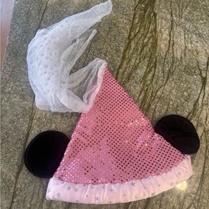 Disney Pink Sequin Minnie Hat with Ears and White Starry Veil
